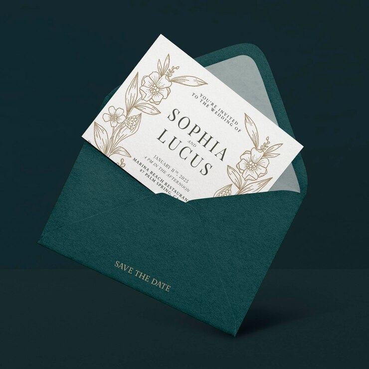 PSD wedding card envelope mockup botanical design psd