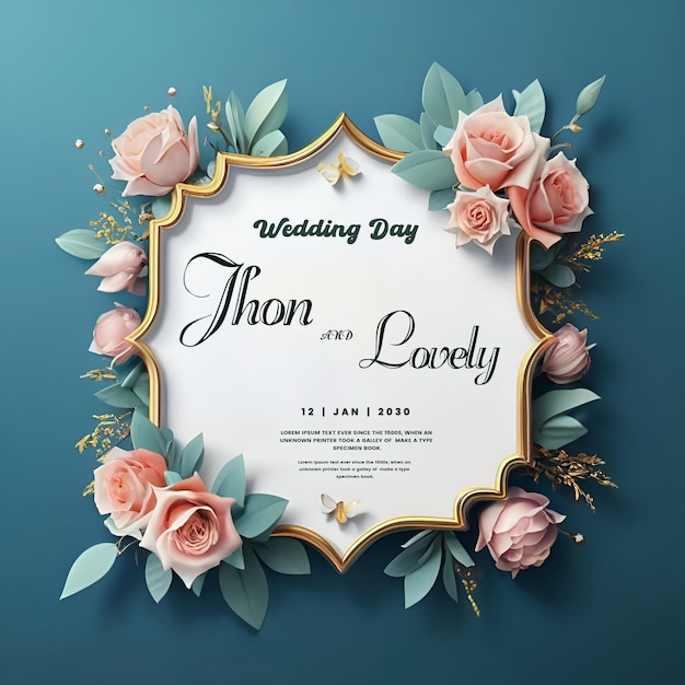 Wedding card invitation design template with floral generative by ai