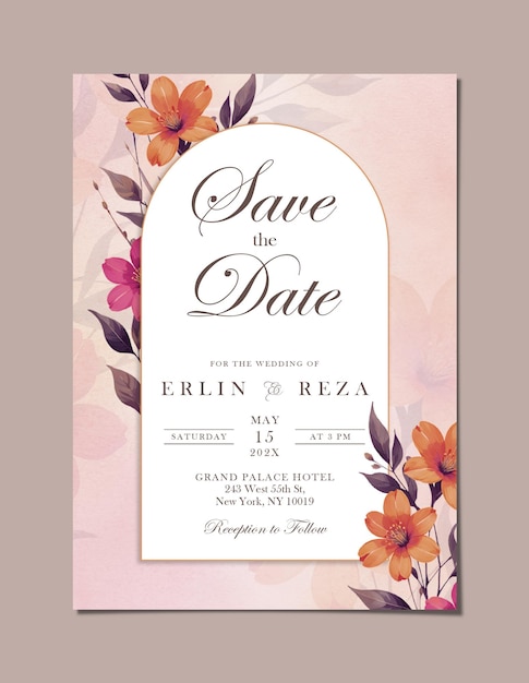 wedding card template with flower background