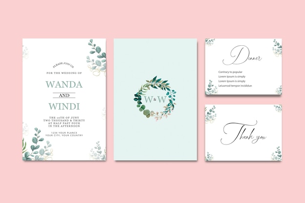 Wedding card with beautiful watercolor backgroundIncludes Invintation PSD