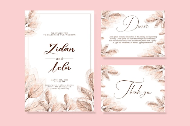 PSD wedding card with beautiful watercolor backgroundincludes invintation psd