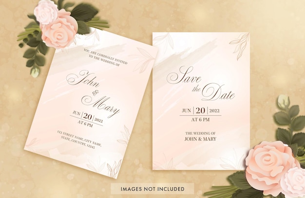 Wedding cards template layout with rose flowers on peach background