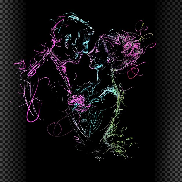 PSD wedding couple colorful design transparent background