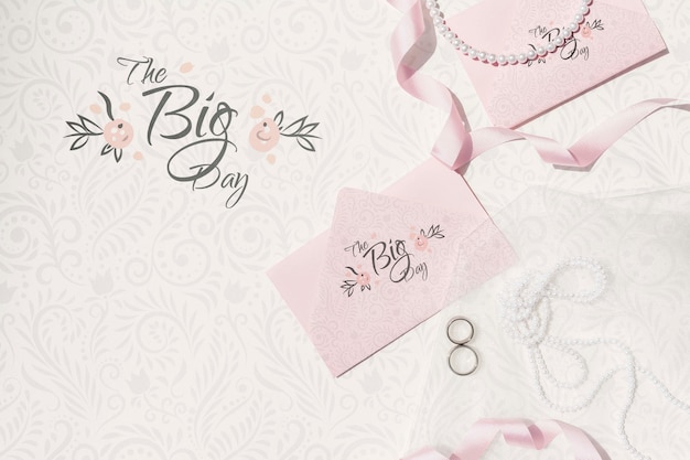 PSD wedding decoration in pink tones with envelopes