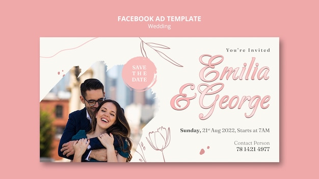 PSD design del modello di annuncio di facebook per matrimoni