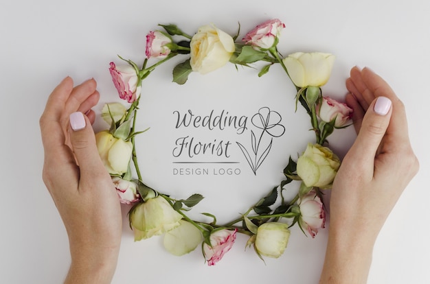 PSD wedding florist with arrangement of roses