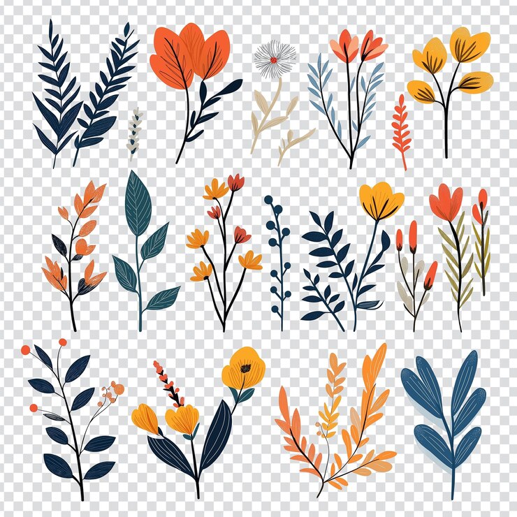 PSD wedding flowers and leaves element pack