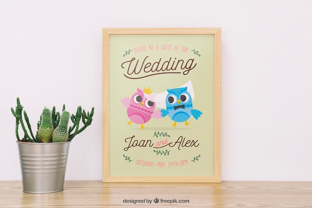 Wedding frame mockup with plant