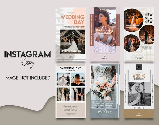 Insieme del modello di storie di instagram di nozze