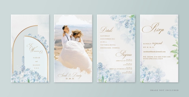 PSD wedding instagram stories with blue flower