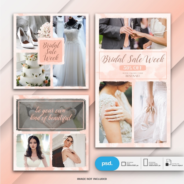 Wedding instagram story and square post or banner template