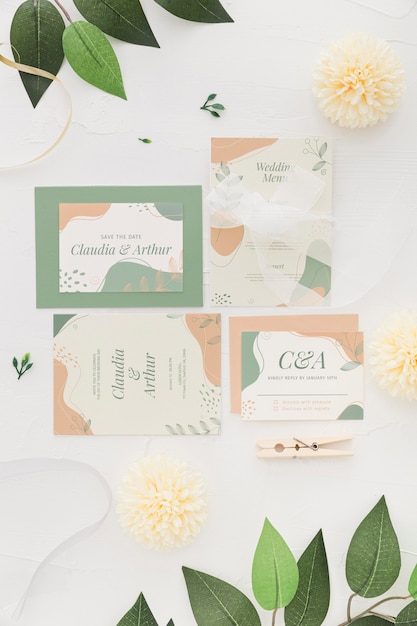 PSD wedding invitation arrangement with flowers