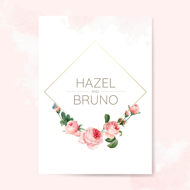 バラで飾られた結婚式の招待カード