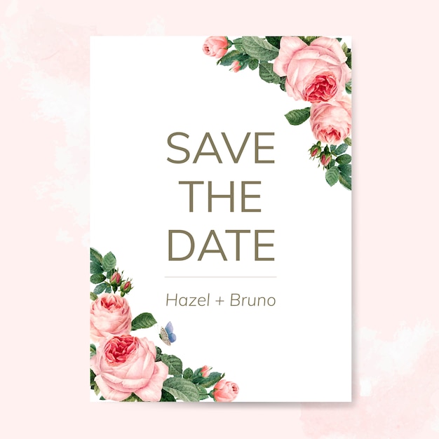 Wedding invitation card decorated with roses