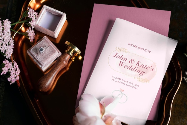 Wedding invitation card mockup psd