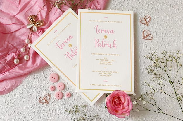 PSD wedding invitation card mockup