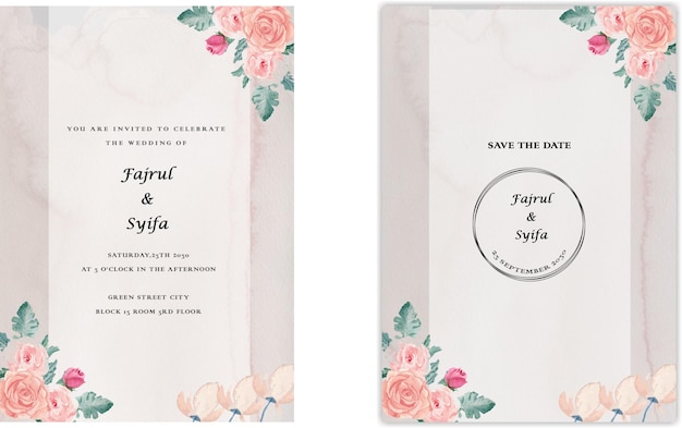 Wedding invitation card suite with daisy flower templates psd