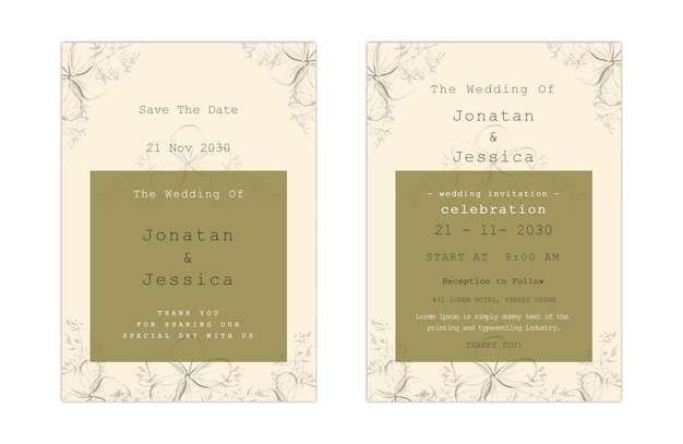 wedding invitation card suite with daisy flower Templates psd