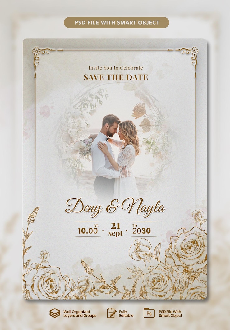 PSD wedding invitation card template design