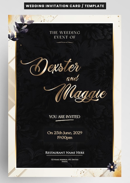 PSD wedding invitation card template luxury elegant