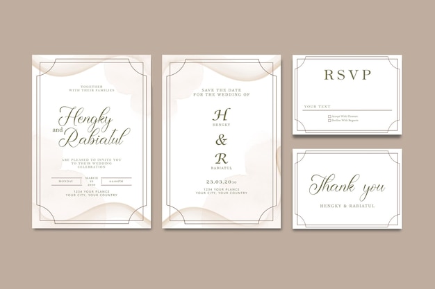 PSD wedding invitation card template set with greenery flower and leaves psd