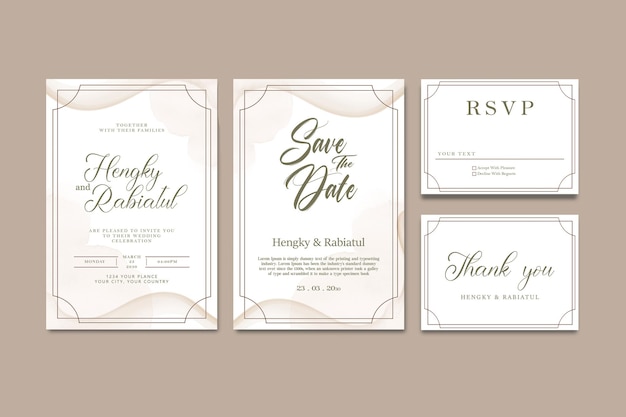 PSD wedding invitation card template set with greenery flower and leaves psd