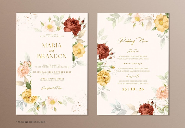 PSD 美しい花の結婚式招待状カード テンプレート