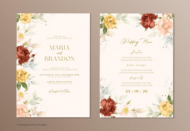 PSD wedding invitation card template with beautiful floral