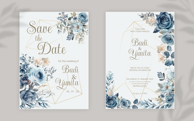 아름다운 꽃과 나뭇잎 장식으로 된 결혼식 초대 카드 템플릿