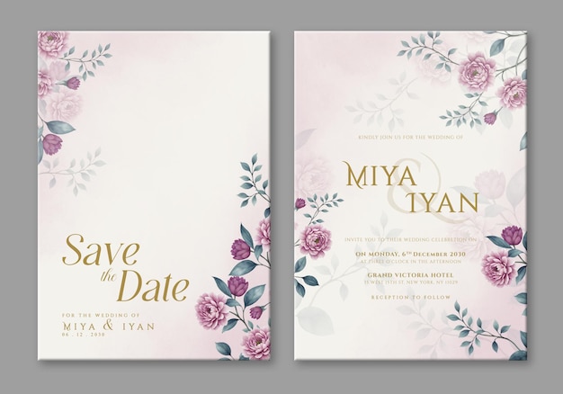 PSD wedding invitation card template with flower