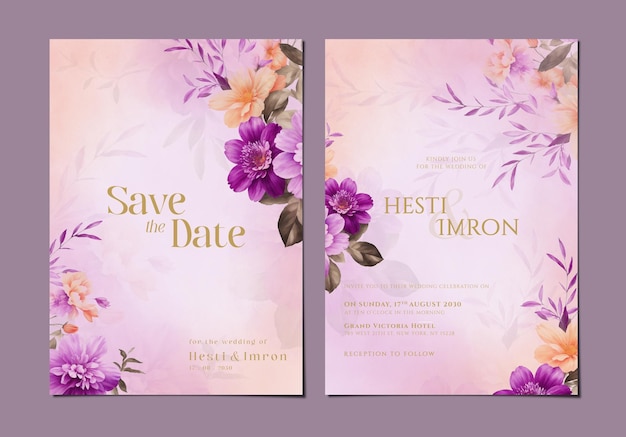 Wedding invitation card template with flowers