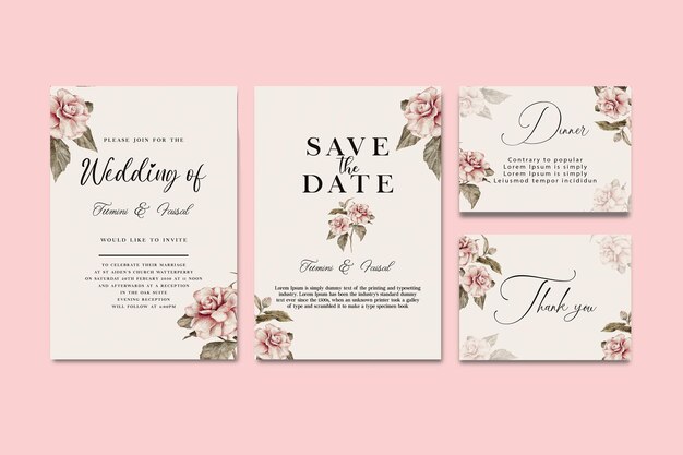 PSD wedding invitation card template with text and flower premium psd