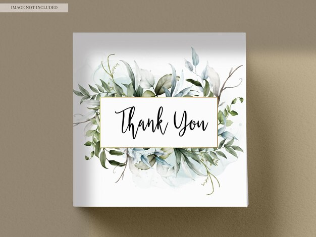 Wedding invitation card template with watercolor leaves