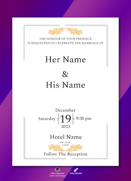 PSD wedding invitation card with blue background