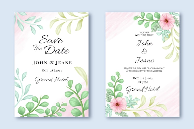 Wedding invitation card with hand drawn floral ornament Save the date card with floral frame