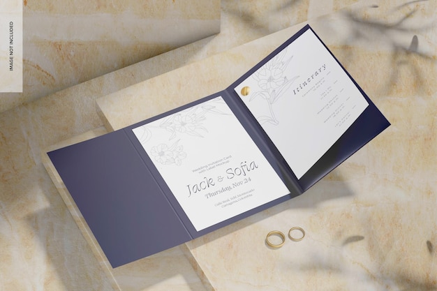 Wedding Invitation Card with Label Mockup, Opened