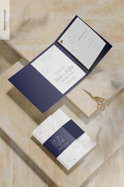 PSD wedding invitation cards with label mockup