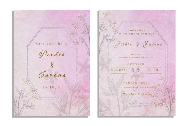 PSD wedding invitation cards with watercolor flowers psd