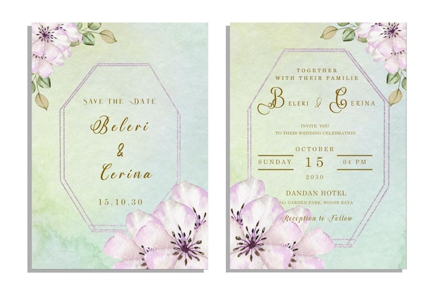 wedding invitation cards with watercolor flowers psd