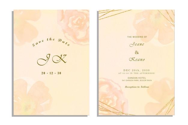 Wedding invitation cards with watercolor flowers psd