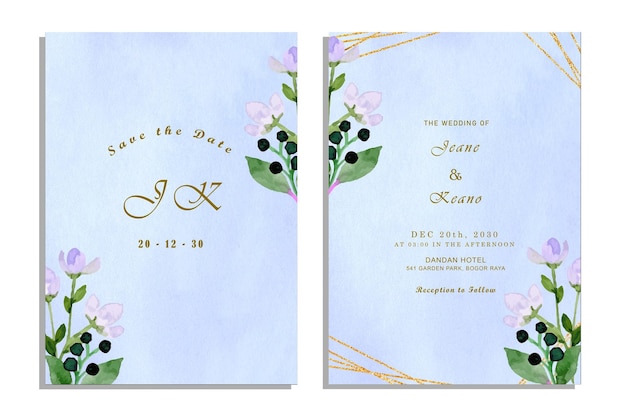 PSD wedding invitation cards with watercolor flowers psd