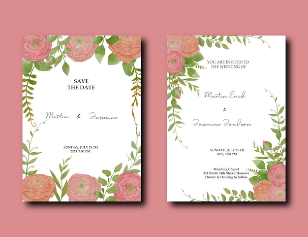 Wedding invitation design card with peony flower decoration package