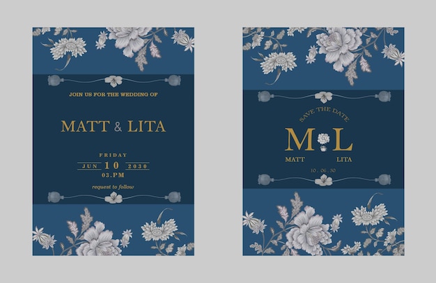 PSD wedding invitation elegant flowers card template psd