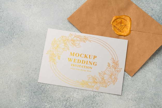 PSD wedding invitation and envelope above view