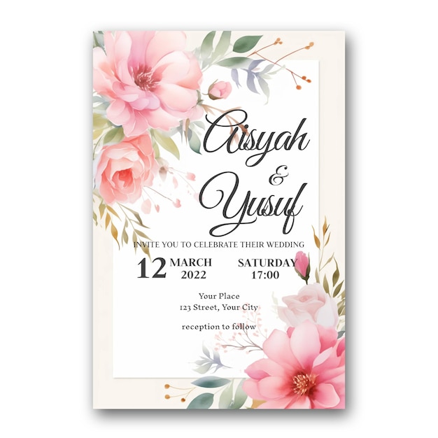 PSD wedding invitation floral pink