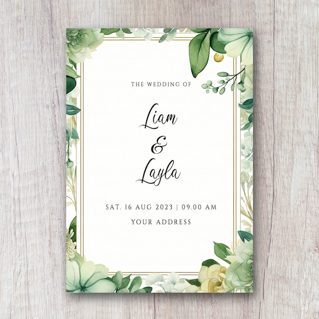 Wedding invitation flyer watercolor floral style