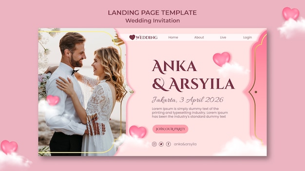 PSD wedding invitation landing page design templatev