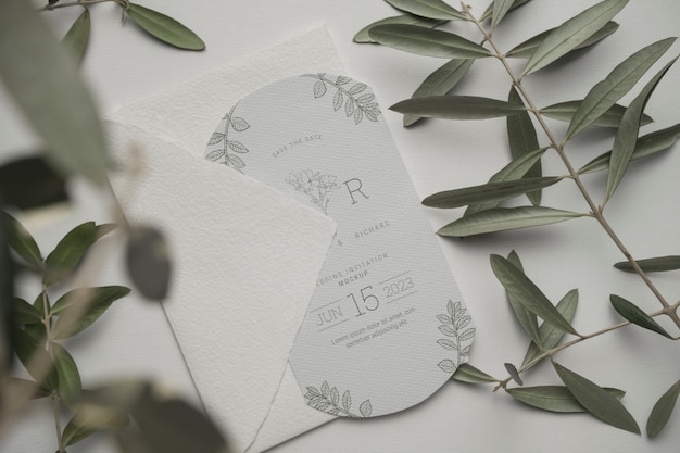 PSD wedding invitation mock-up with natural background