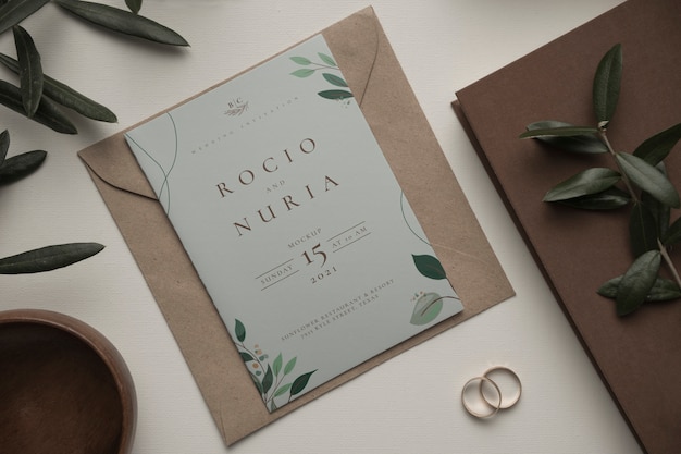 Wedding invitation mock-up with natural background