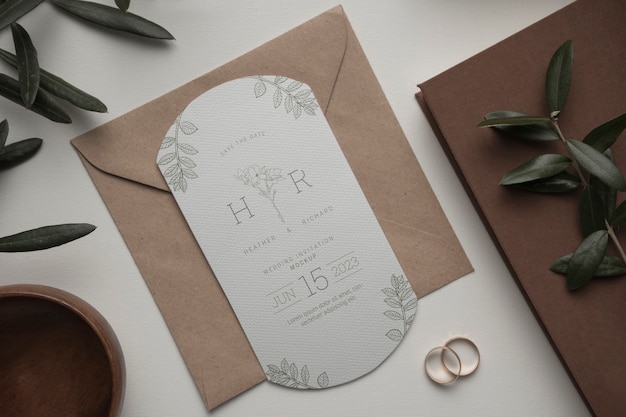 wedding invitation mock-up with natural background